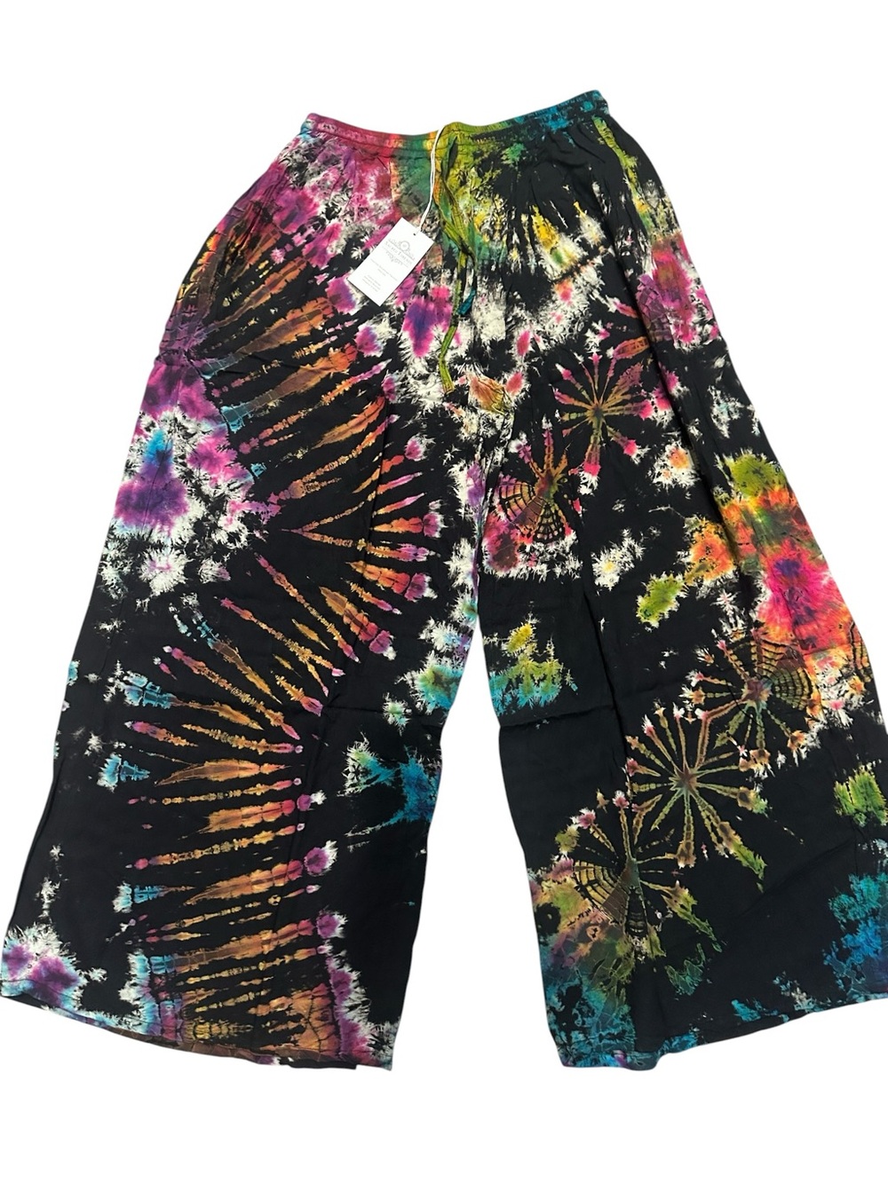 Black Multi Tie-Dye Wide-Leg Cotton Pants. 6225.  LG/GY01